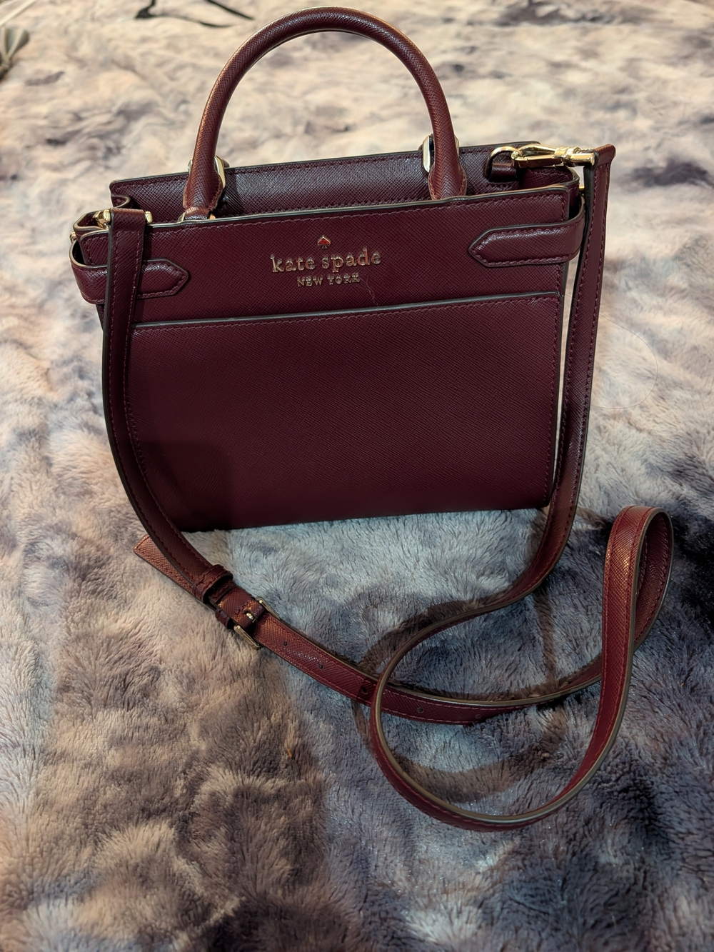 kate spade Burgundy Saffiano Leather Crossbody Satchel